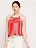 Autumn Hues Women Red Striped Crop Top