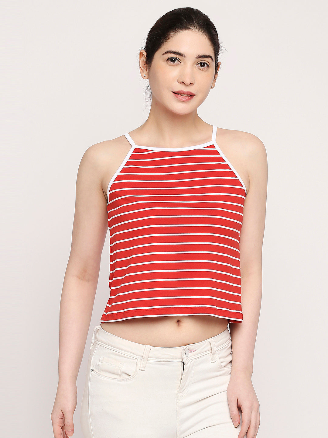 Autumn Hues Women Red Striped Crop Top