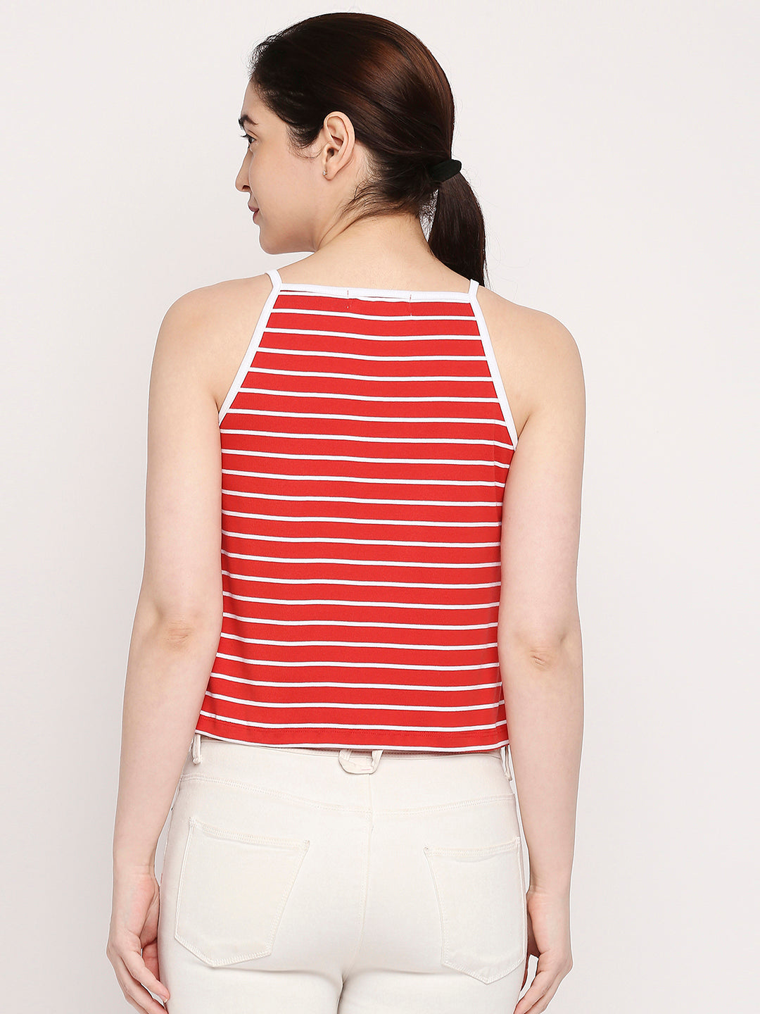 Autumn Hues Women Red Striped Crop Top