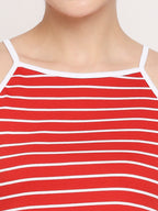 Autumn Hues Women Red Striped Crop Top