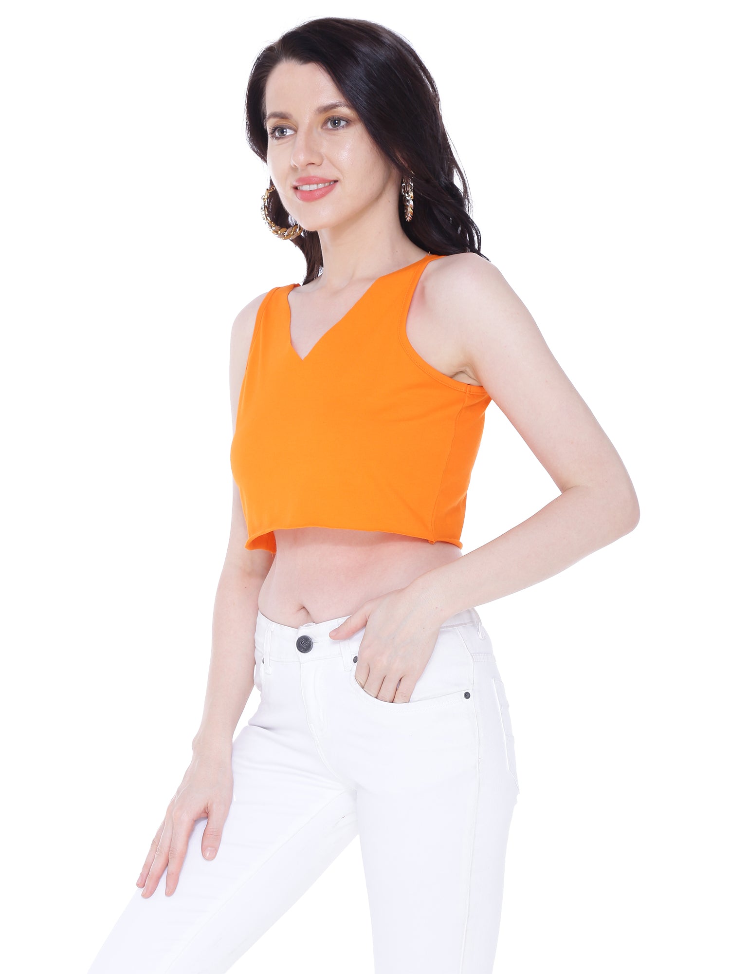 Autumn Hues Cotton Crop Top in Orange colour