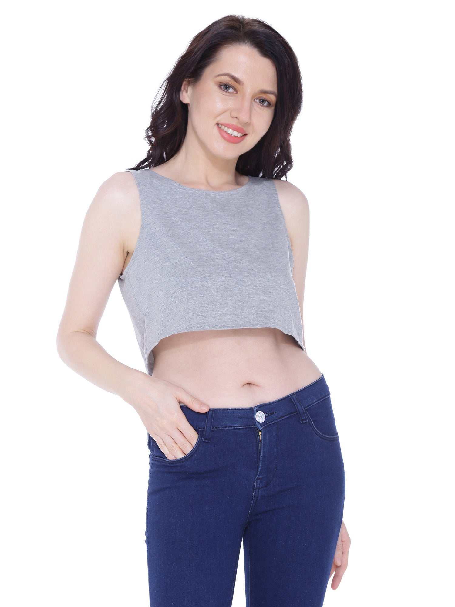 Autumn Hues Grey Styled Back Crop Top