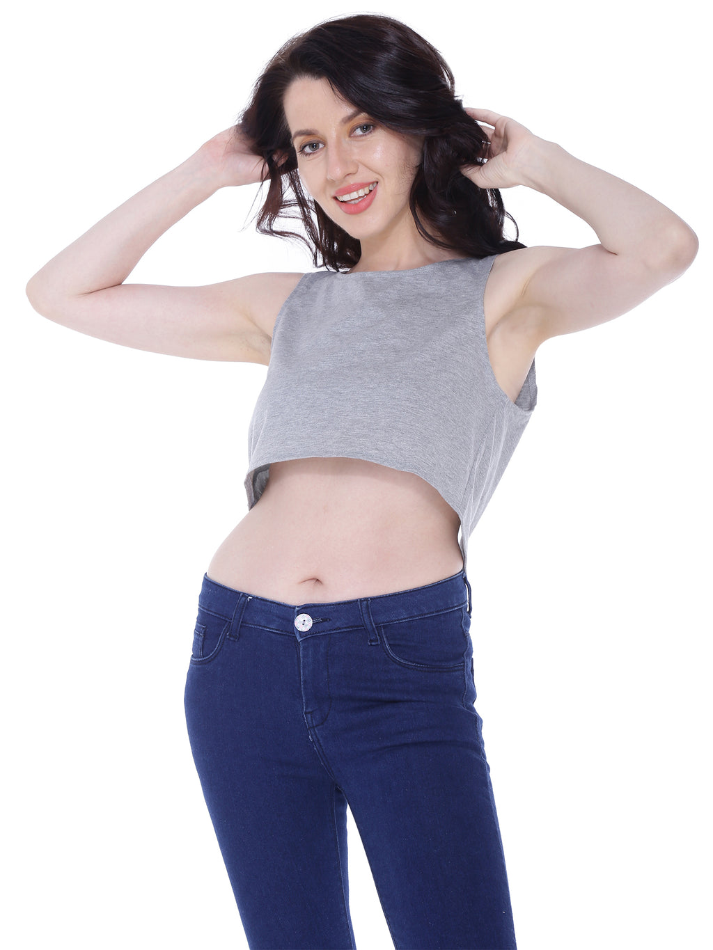Autumn Hues Grey Styled Back Crop Top