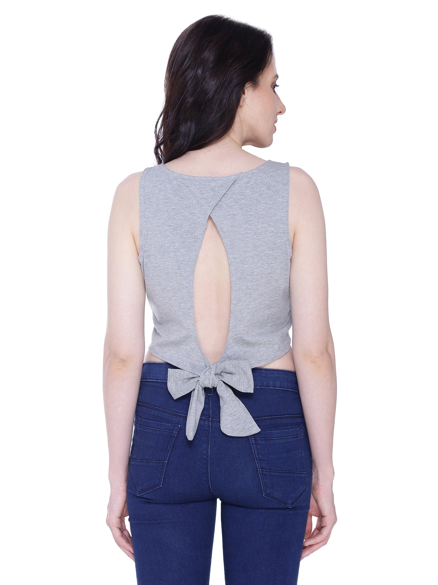 Autumn Hues Grey Styled Back Crop Top