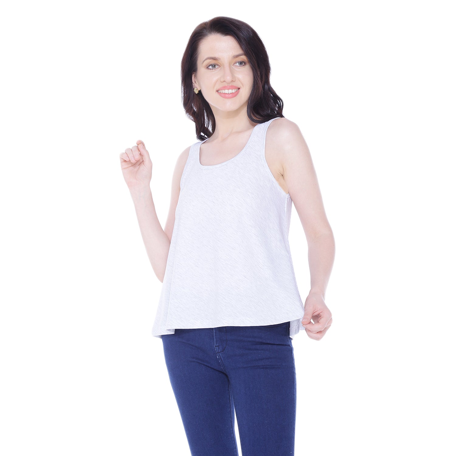 Autumn Hues Women Grey Pure Cotton Tank Top