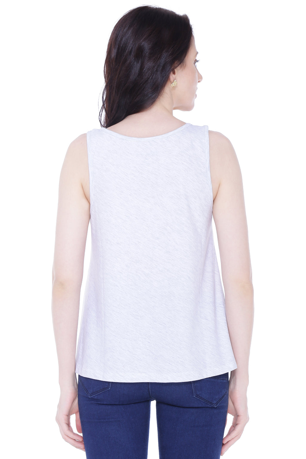 Autumn Hues Women Grey Pure Cotton Tank Top