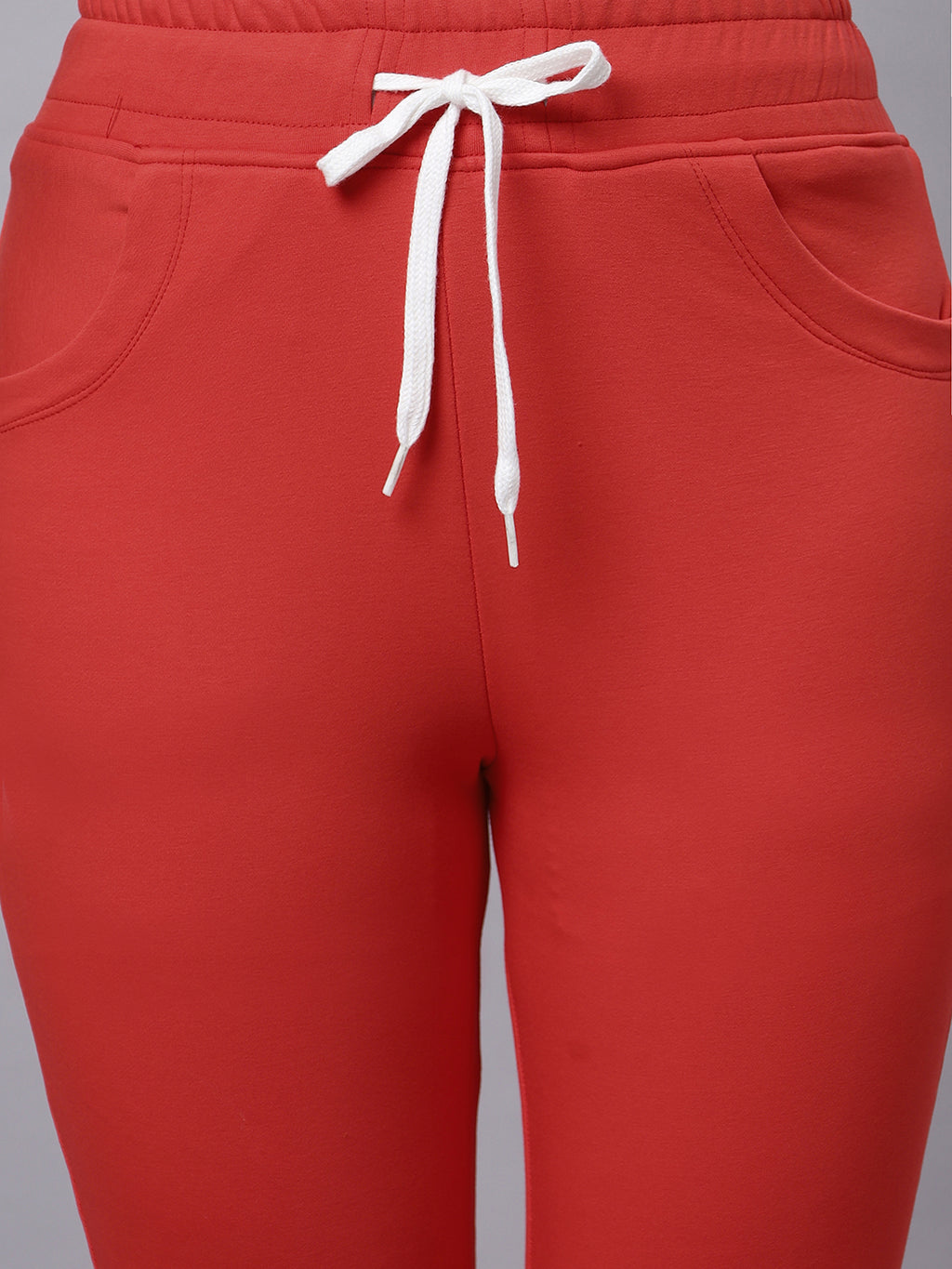 Autumn Hues Red Cotton Knit Bell Bottom Pants With 2 Pockets And Elasticated Waist