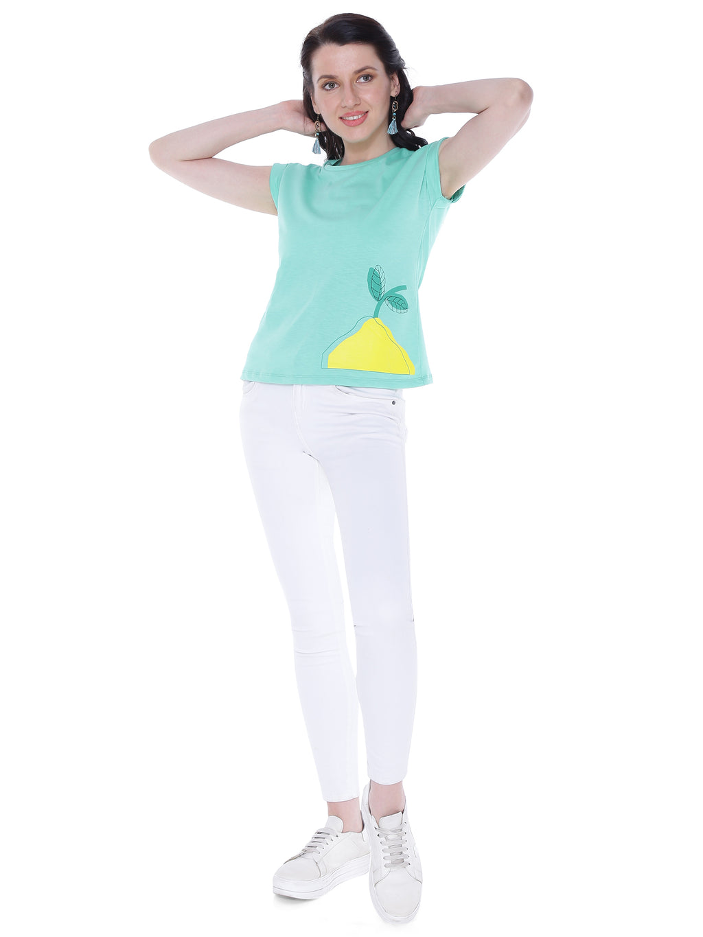 Autumn Hues Women Green Printed Extended Sleeves Cotton  T-shirt