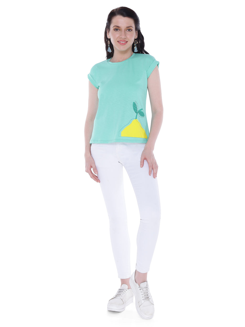 Autumn Hues Women Green Printed Extended Sleeves Cotton  T-shirt