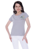 Autumn Hues Women Grey Cotton T-shirt