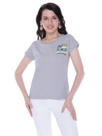 Autumn Hues Women Grey Cotton T-shirt