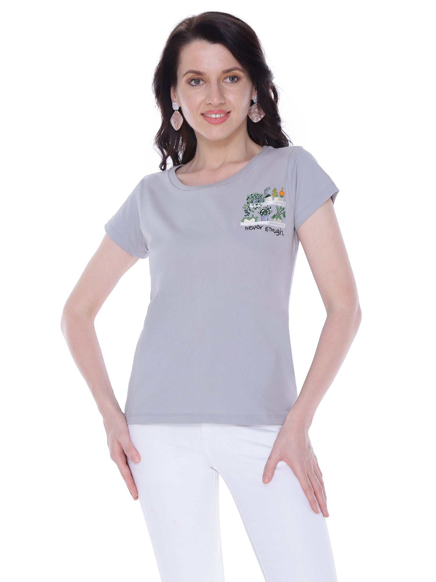 Autumn Hues Women Grey Cotton T-shirt