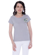 Autumn Hues Women Grey Cotton T-shirt