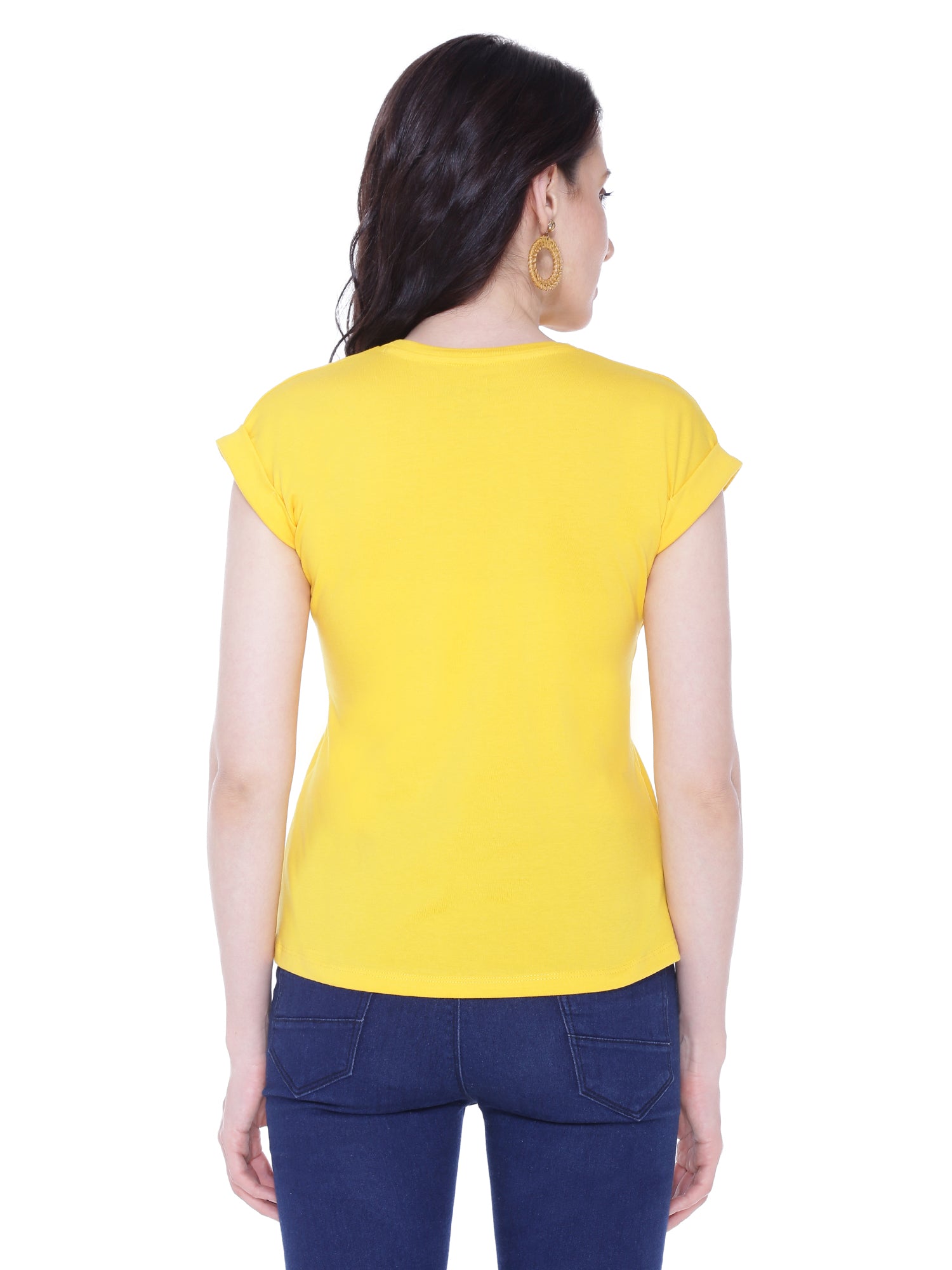 Autumn Hues Women Yellow Extended Sleeves Cotton  T-shirt