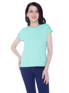 Autumn Hues Women Sea Green Extended Sleeves Cotton T-shirt