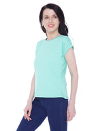 Autumn Hues Women Sea Green Extended Sleeves Cotton T-shirt