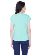 Autumn Hues Women Sea Green Extended Sleeves Cotton T-shirt