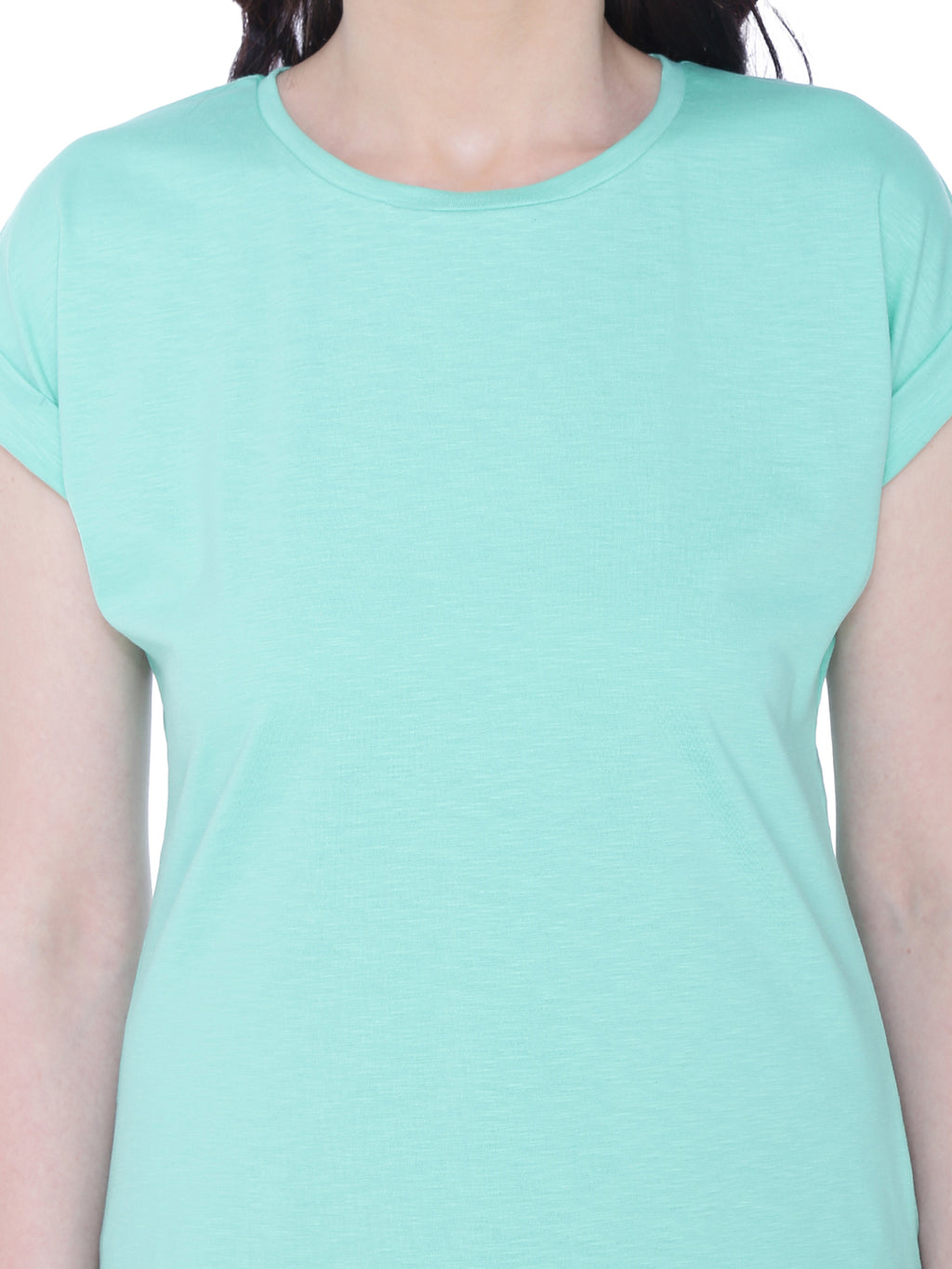 Autumn Hues Women Sea Green Extended Sleeves Cotton T-shirt