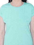 Autumn Hues Women Sea Green Extended Sleeves Cotton T-shirt
