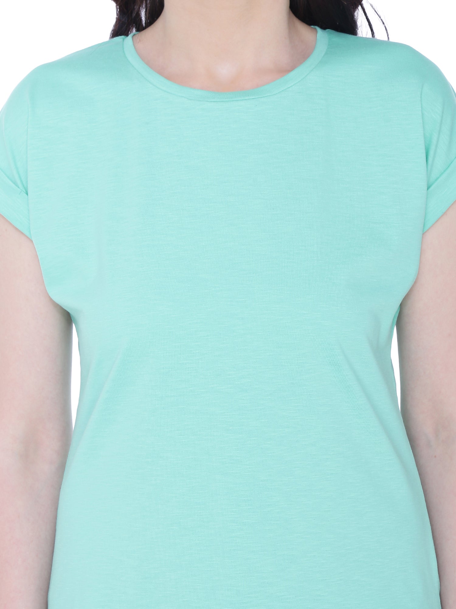 Autumn Hues Women Sea Green Extended Sleeves Cotton T-shirt