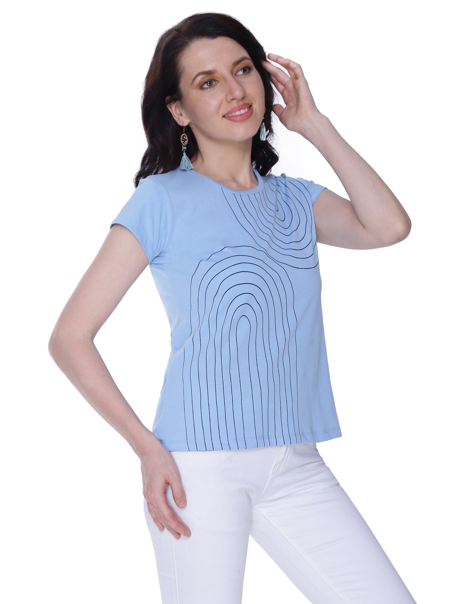 Autumn Hues Abstract Printed Round Neck Sleeveless Cotton T-shirt
