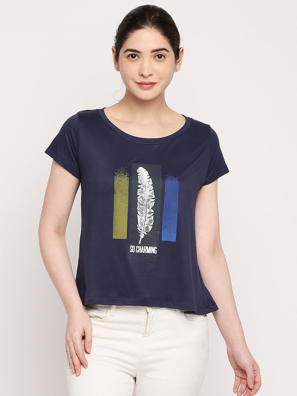 Autumn Hues Women Blue Printed T-shirt
