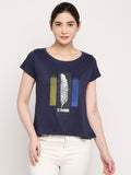 Autumn Hues Women Blue Printed T-shirt