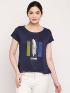 Autumn Hues Women Blue Printed T-shirt
