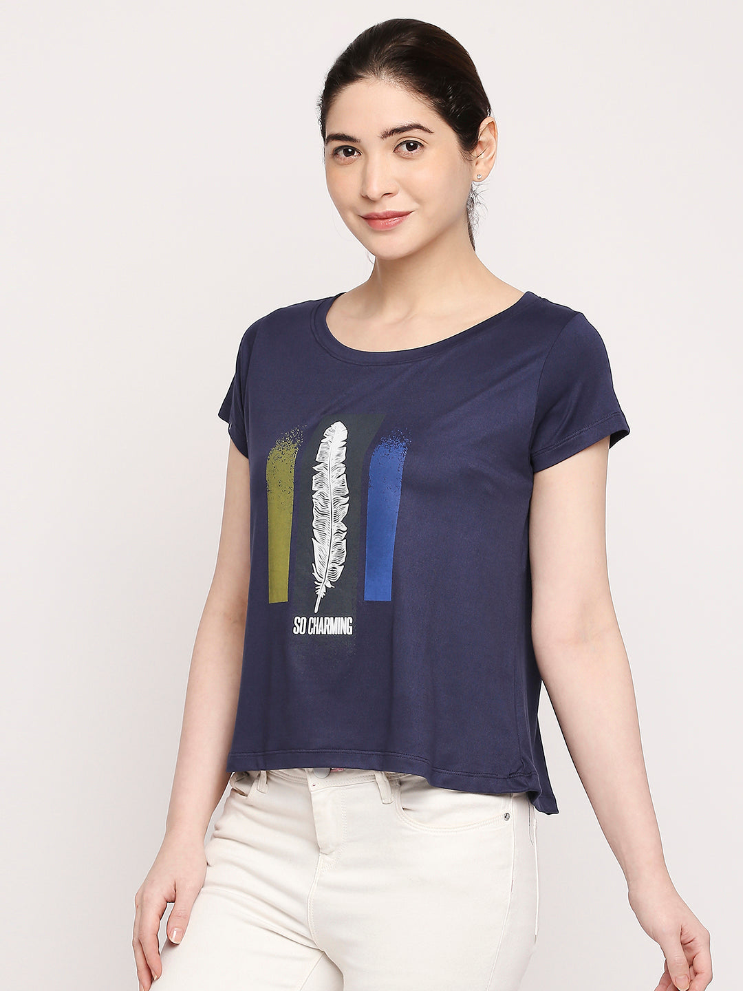 Autumn Hues Women Blue Printed T-shirt