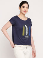 Autumn Hues Women Blue Printed T-shirt