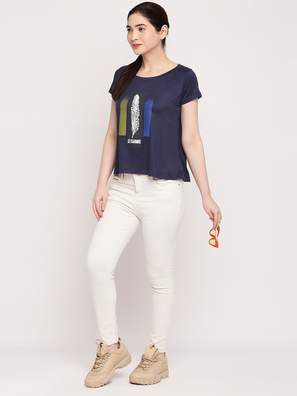 Autumn Hues Women Blue Printed T-shirt