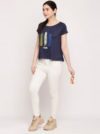 Autumn Hues Women Blue Printed T-shirt
