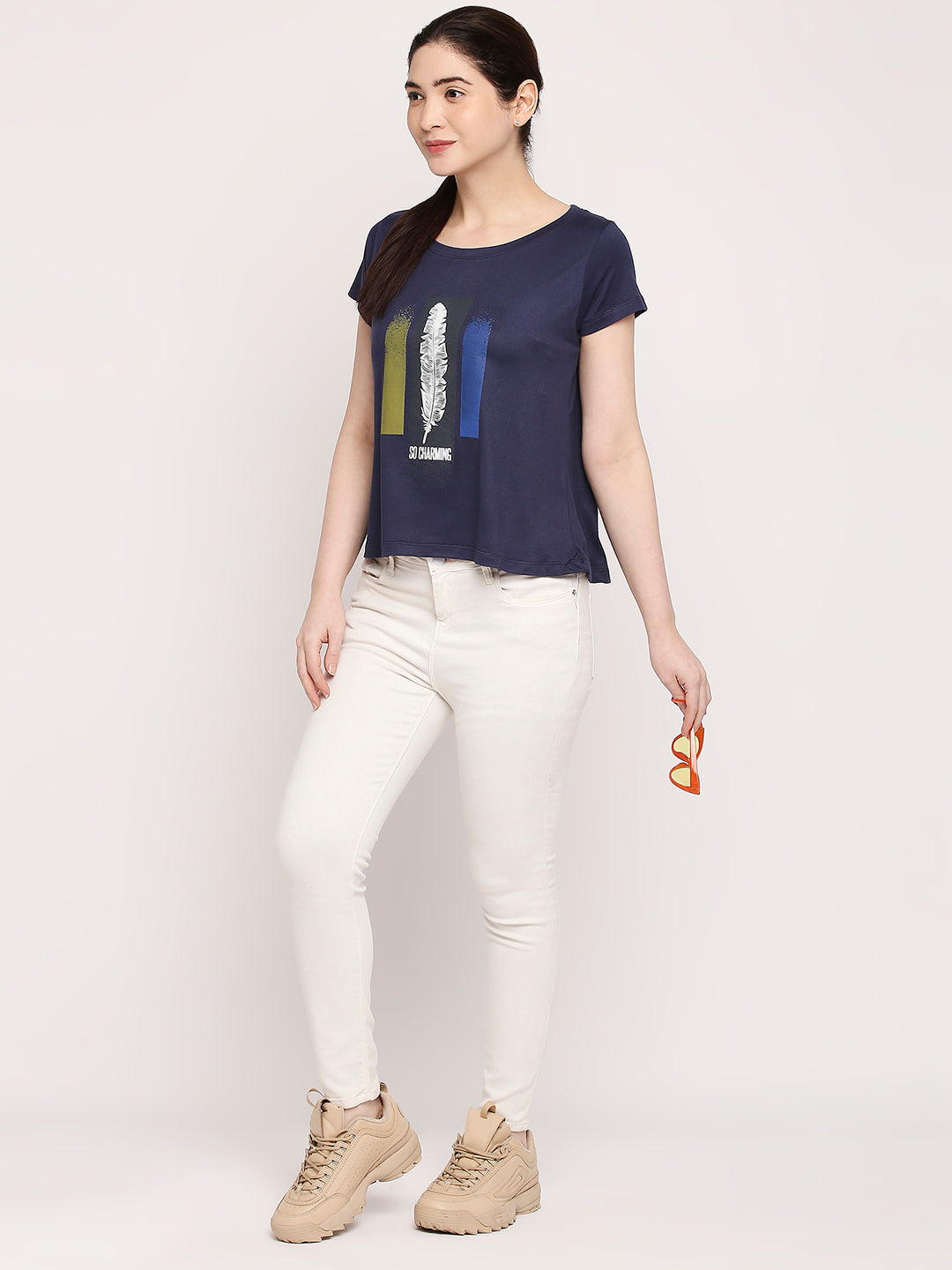 Autumn Hues Women Blue Printed T-shirt