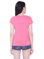Autumn Hues Women Pink V-Neck Cotton T-shirt