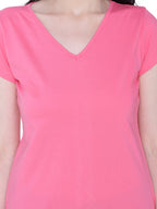 Autumn Hues Women Pink V-Neck Cotton T-shirt