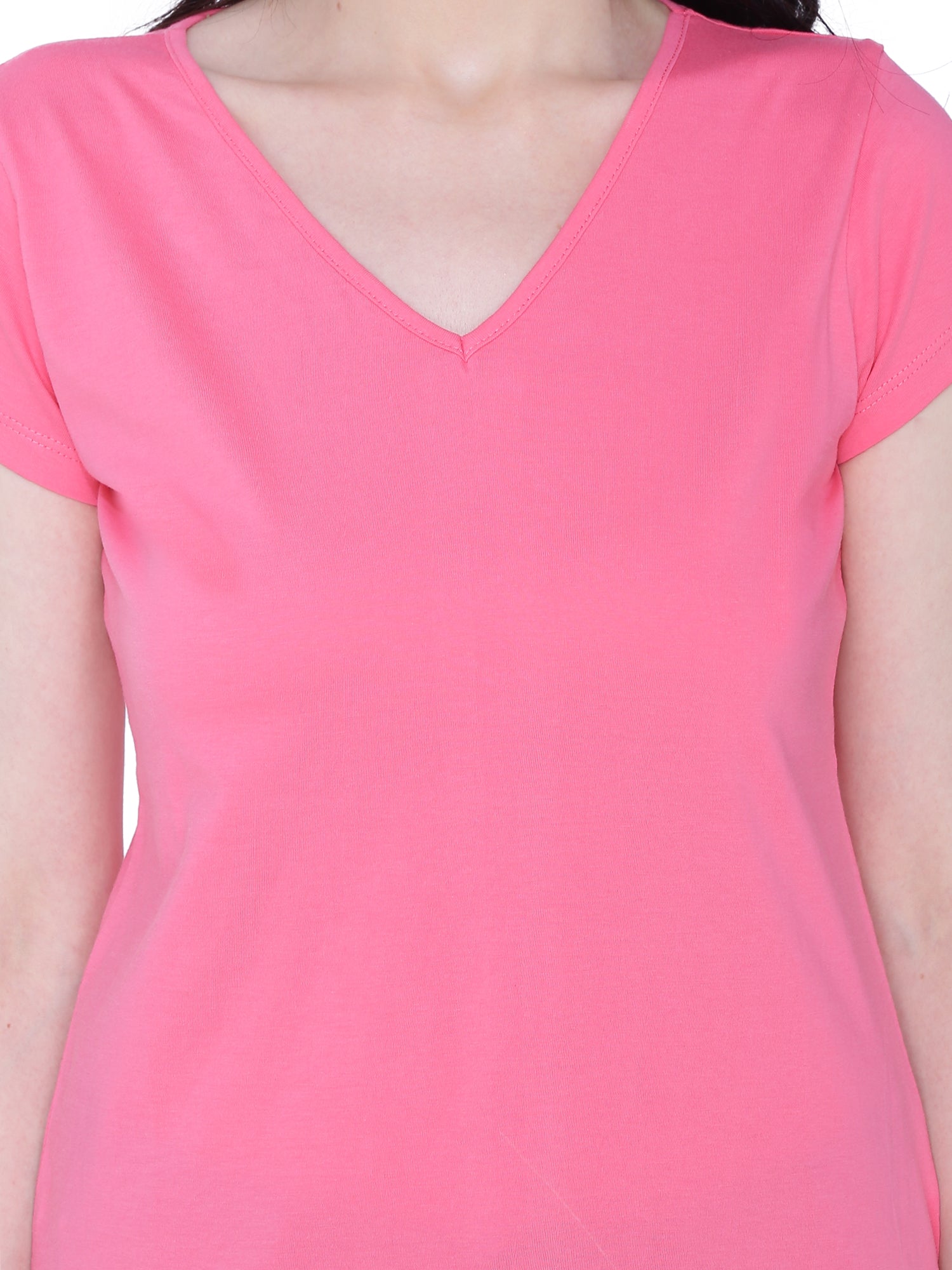 Autumn Hues Women Pink V-Neck Cotton T-shirt