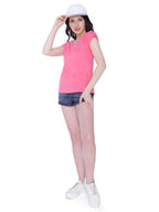 Autumn Hues Women Pink V-Neck Cotton T-shirt