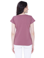 Autumn Hues Women Mauve V-Neck Cotton T-shirt