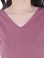 Autumn Hues Women Mauve V-Neck Cotton T-shirt