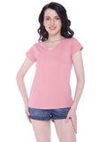 Autumn Hues Women Pink V-Neck Cotton T-shirt