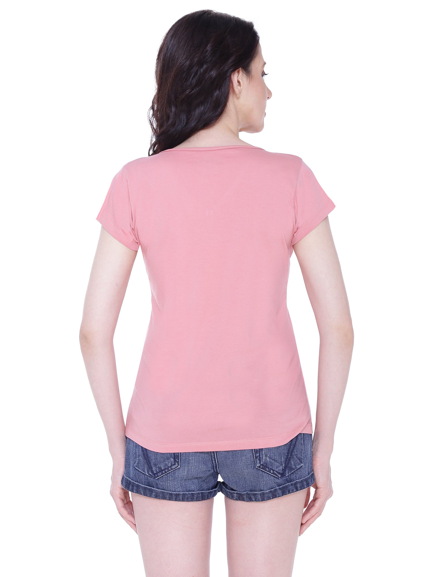 Autumn Hues Women Pink V-Neck Cotton T-shirt