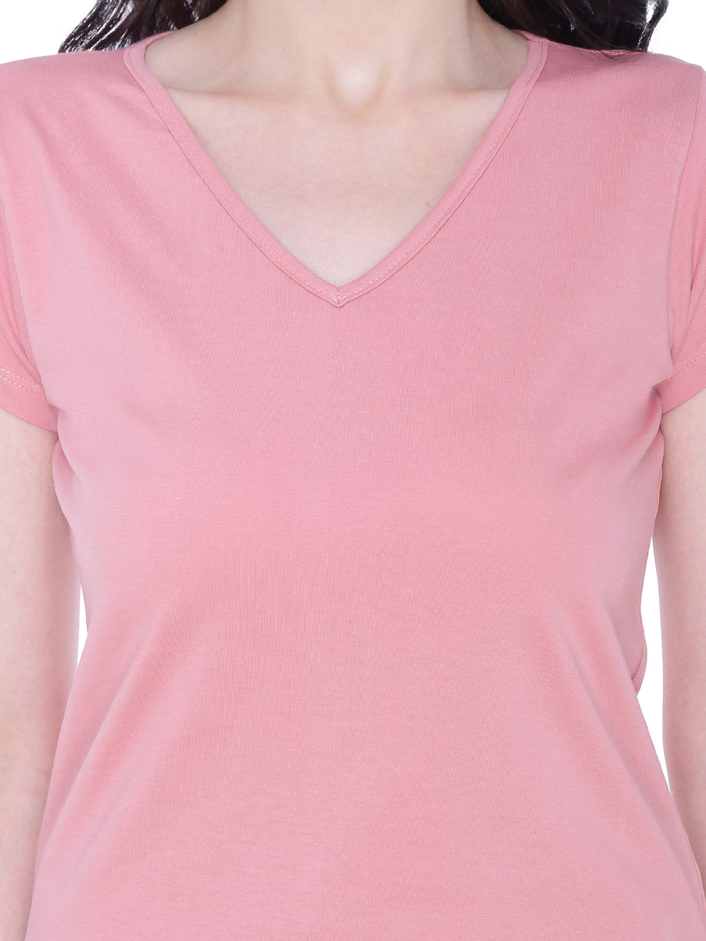 Autumn Hues Women Pink V-Neck Cotton T-shirt