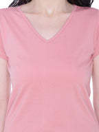Autumn Hues Women Pink V-Neck Cotton T-shirt