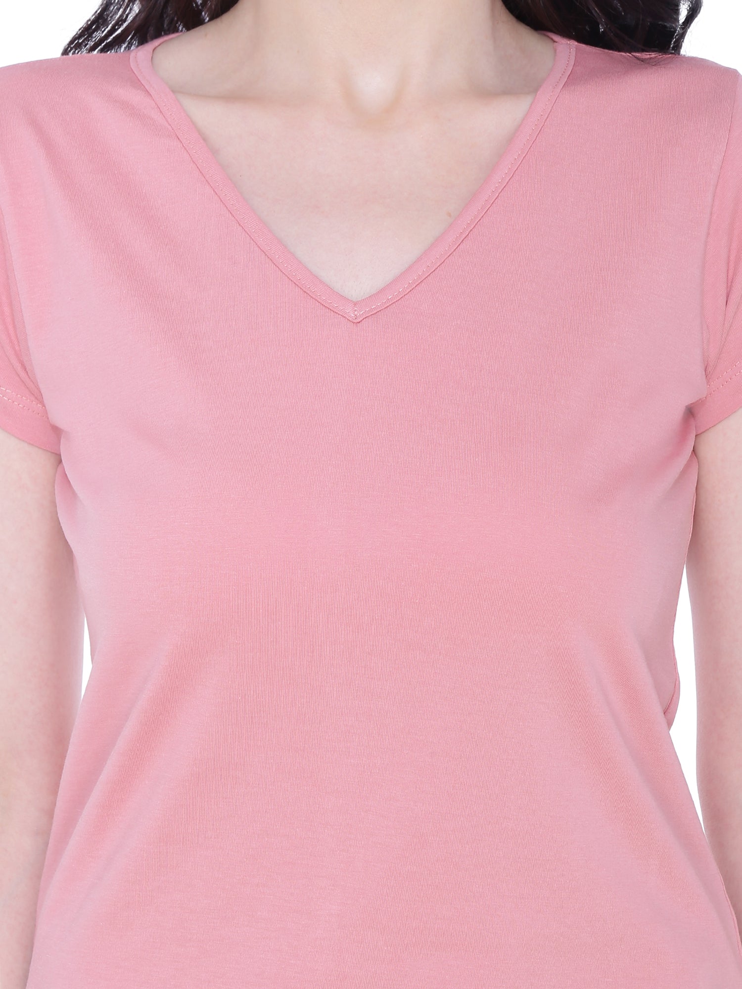 Autumn Hues Women Pink V-Neck Cotton T-shirt