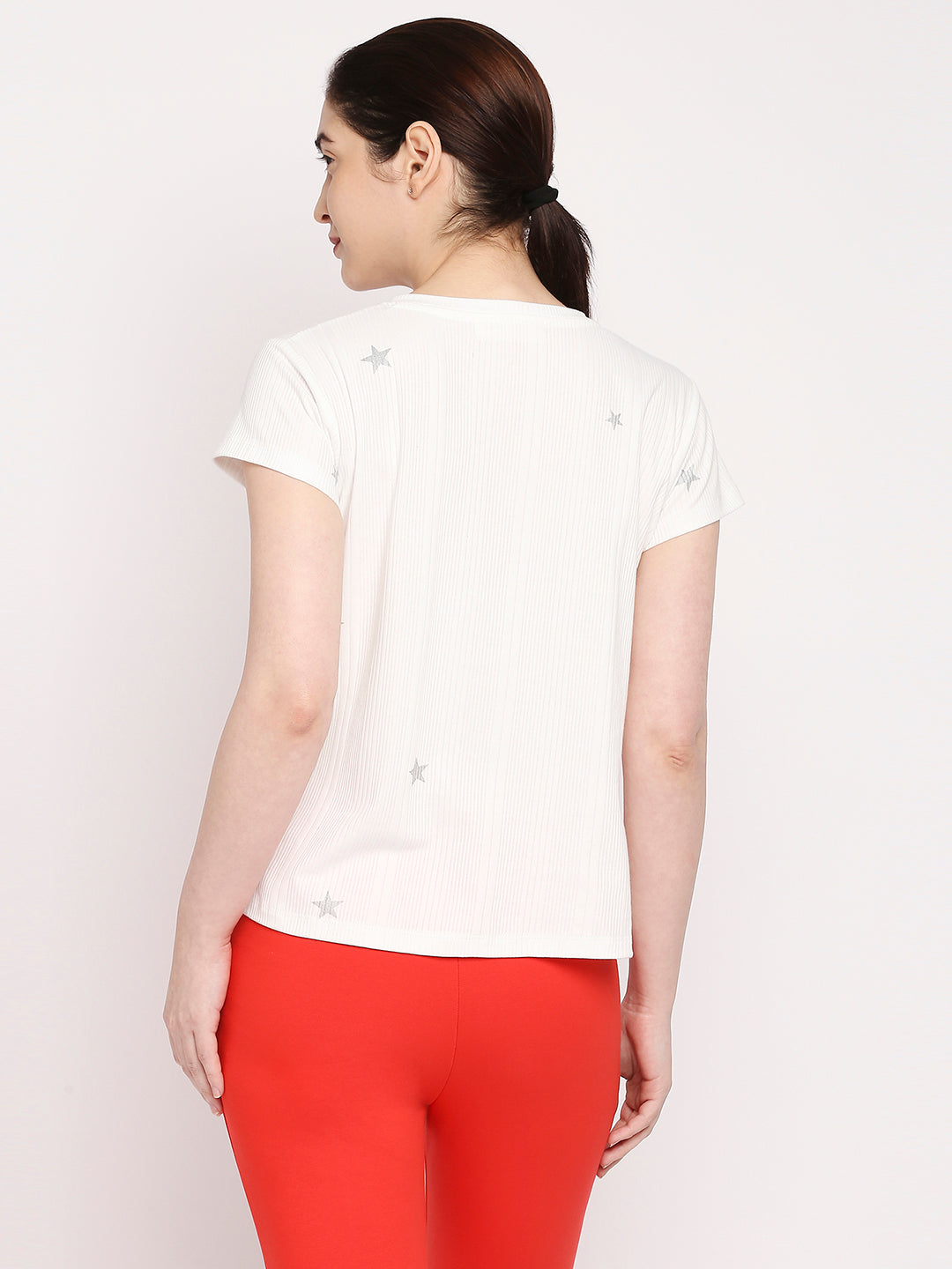 Autumn Hues Women White V-Neck Cotton T-shirt