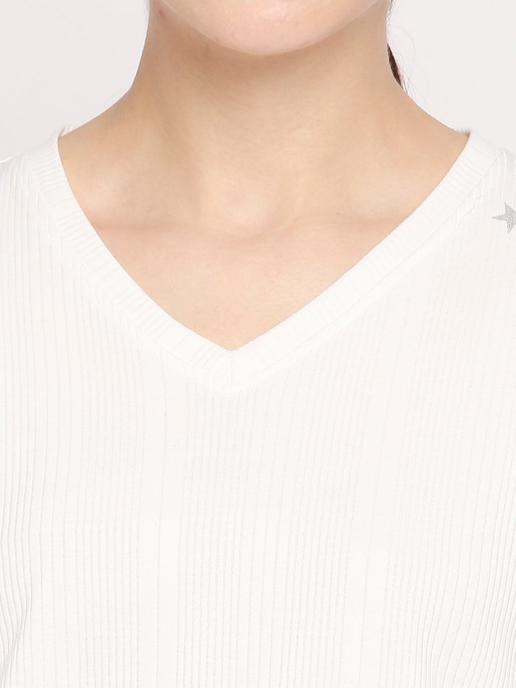 Autumn Hues Women White V-Neck Cotton T-shirt