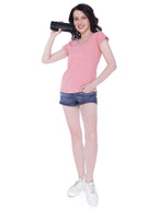 Autumn Hues Women Pink V-Neck Cotton T-shirt