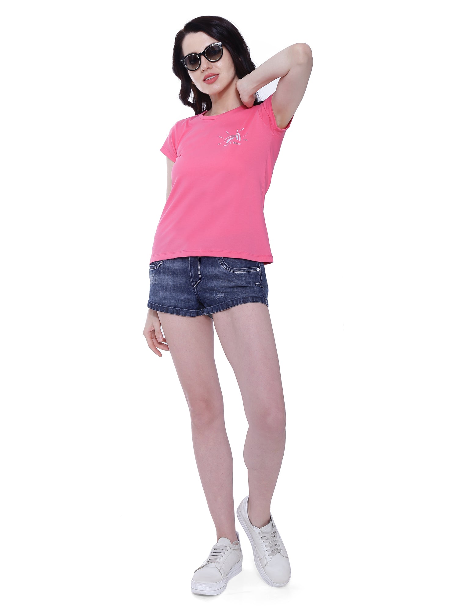 Autumn Hues Women Pink Cotton T-shirt