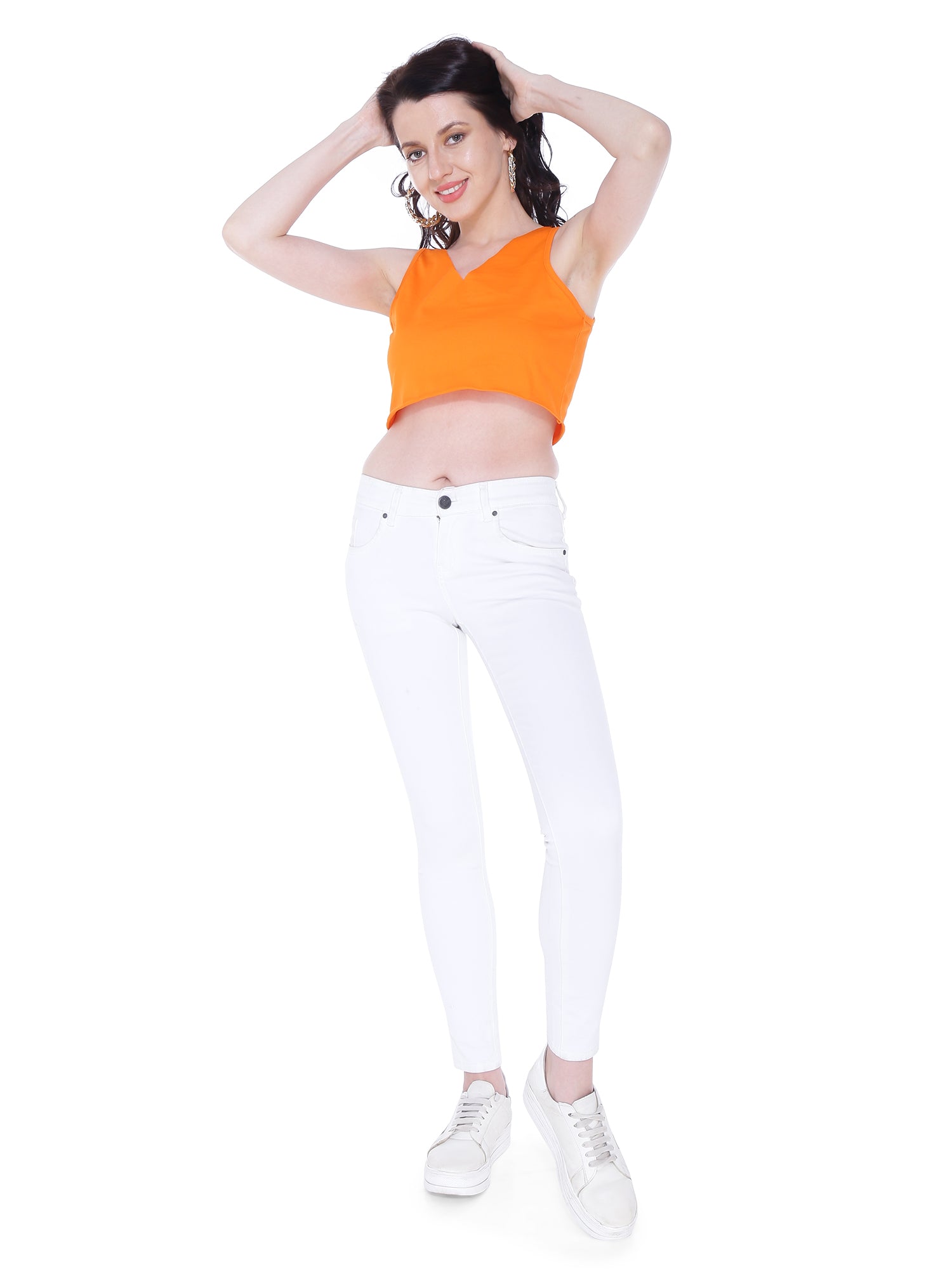 Autumn Hues Cotton Crop Top in Orange colour