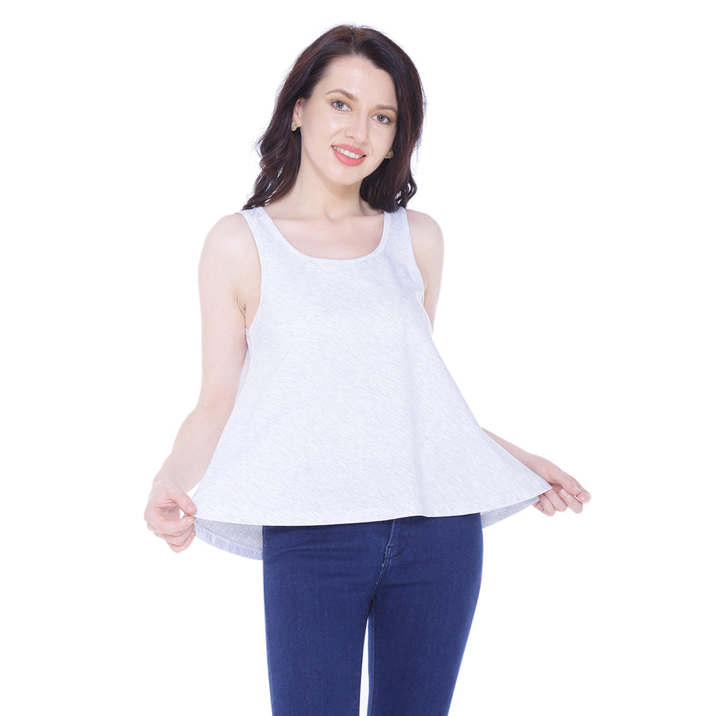 Autumn Hues Women Grey Pure Cotton Tank Top